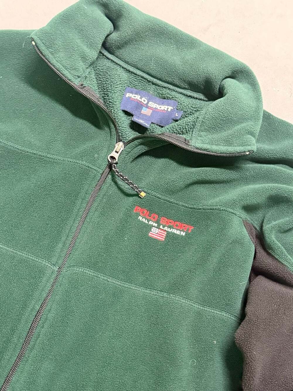 Vintage 90s Polo Sport Ralph Lauren Full Zip Fleece Jacket Green and Black